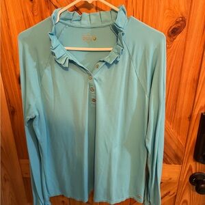 Women's Blue Ruffled Collar Top